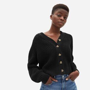 Everlane Black Texture Cotton Cardigan, Medium